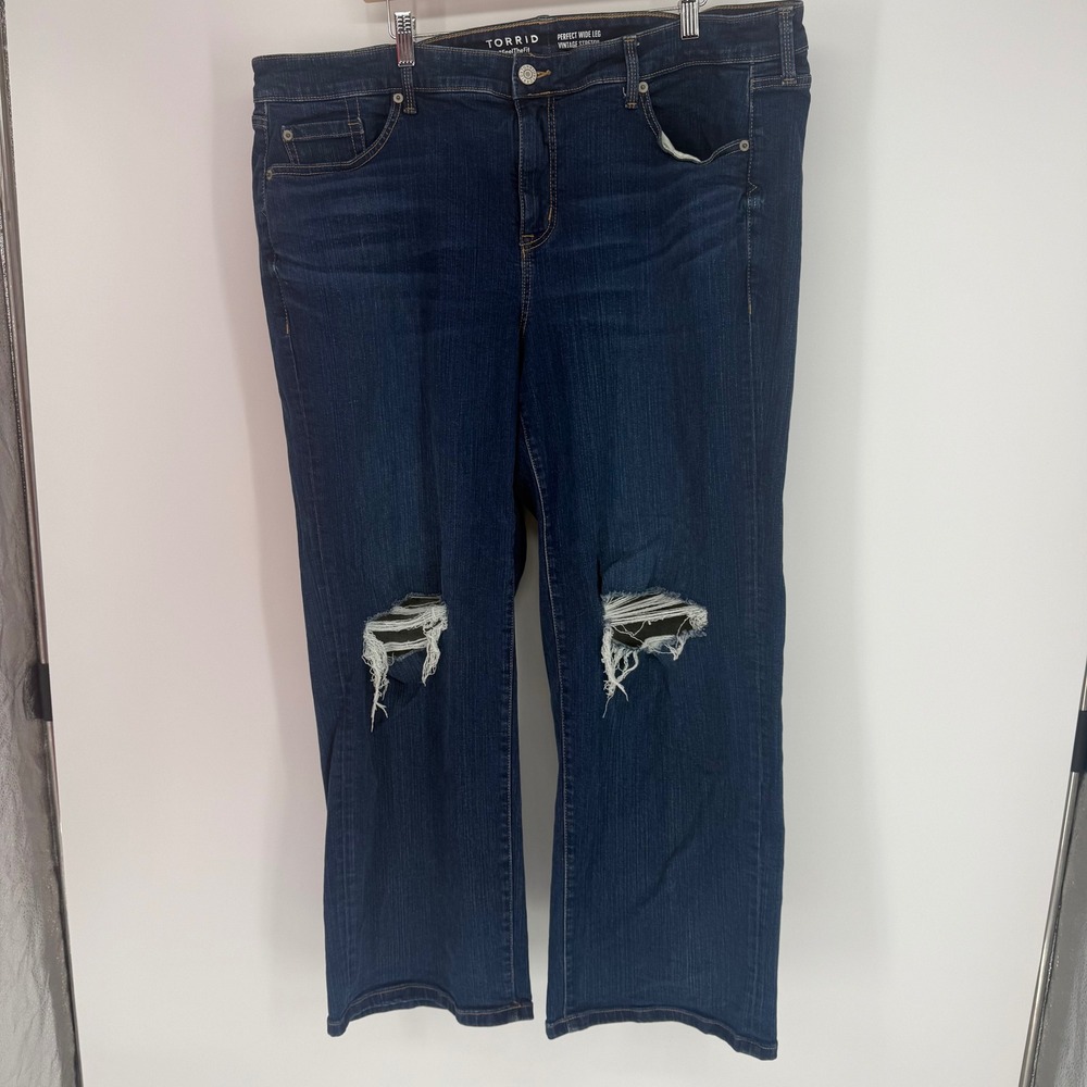Torrid Perfect Wide Leg Vintage Stretch Jeans Dark Wash Distressed Ripped 20R